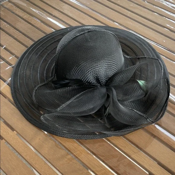 Vintage Elegant Black Wide-Brim Hat - Picture 2 of 8